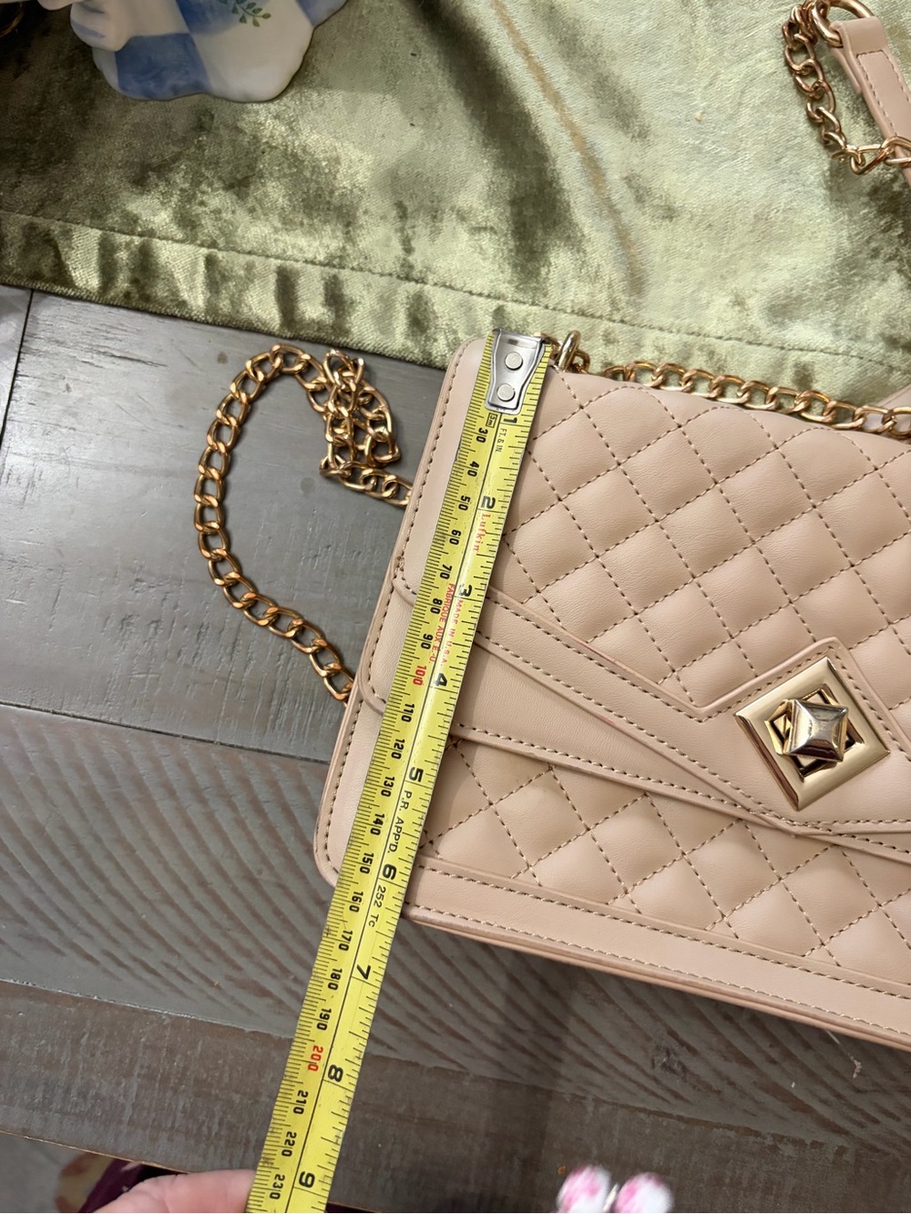 Quilted Taupe Chain Shoulder Bag with Gold Hardware - Picture 8 of 13